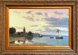 Buy Original Framed Oil Painting Dutch Landscape Lighthouse Boats Signed Ukraine Art • 5,158.08£