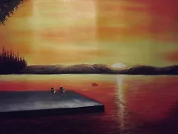 Buy Sunset Lake Boat Large Oil Painting Canvas Orange Contemporary Original Modern • 29.95£