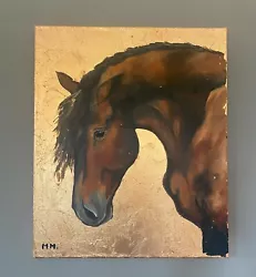 Buy Original Handpainted Horse Portrait On Canvas Copper Foil Metalic Oil Painting • 80£