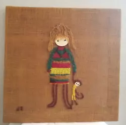 Buy VTG 1960s-1970s Stitch Art On Burlap Canvas Girl Holding Doll 18 X18  • 10.71£