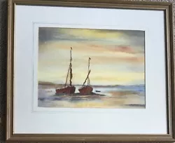 Buy Artist Dorothy Frances Mackim Watercolour Fishing Boats Moored On Norfolk Beach • 32£