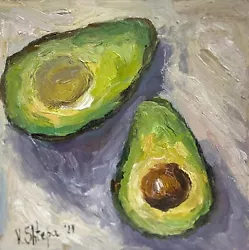Buy AVOCADO Original Oil Painting Still Life Art Impressionism Collectible Kitchen • 35.56£