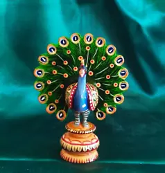 Buy Hand Crafted Decorative Peacock Glazed Wooden Idol Lucky Figurine Statue Murti 2 • 17.51£