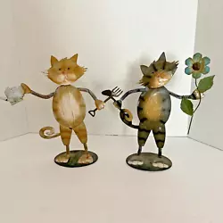 Buy Metal Art Cat Sculptures Set Of 2 Gardening Springs Movable Yardworks Folk Art • 20.67£