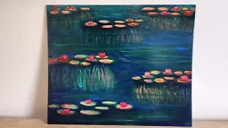 Buy Gouache Waterlilies Pond ON CANVAS BOARD 30.8X25.8CM PAINTING ORIGINAL ART • 14.99£