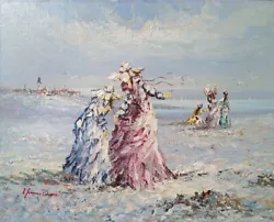 Buy Unframed Original Oil On Board Painting Women On The Beach Yvonne Dupre • 29.99£