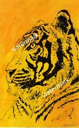 Buy Watercolour Painting Tiger Head Close Up Orange Yellow Background  • 5£