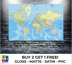Buy World Map Atlas Detailed Large Poster Wall Art Print Gift In Multiple Sizes • 22£