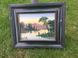 Buy Vintage Original Framed Antique Oil Painting Not Signed Fishing Lake Trees • 39£