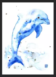 Buy ACEO Watercolor Print Cute Dolphin Fine Art Painting By Ili • 3.50£