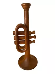 Buy Hand Carved Teak Wood Trumpet Sculpture Small Blemish On Valve (photo) 10” Tall • 41.34£