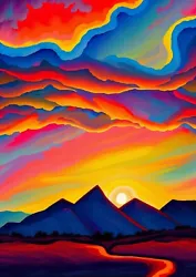 Buy Abstract Sunset  Print Wall Art Picture Painting Decor Home Poster Prints • 1.99£