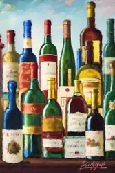Buy Original Mario Mendoza Oil Canvas Wine Drink Painting Surreal Modern Art Bottles • 145£