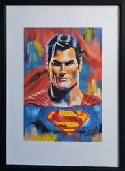 Buy Original Mario Mendoza Superman Superheroe Pil Painting Framed Modern Pop Art  • 250£