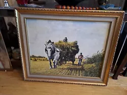 Buy Oil On Board Painting Farmers & Working Horses Haymaking By R K Calvert • 100£