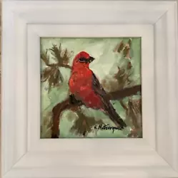 Buy Original Framed Impressionism  Bird Scarlet Tanager Oil Painting  Signed • 284.63£