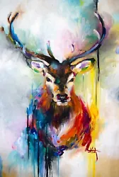 Buy Deer Stag Animal Colourful Painting Large Wall Art Framed Canvas Picture 20x30  • 20£