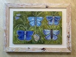 Buy Vintage Shabby Chic Painting Of British Blue Butterflies By VIVIENNE BORROW. • 22.99£