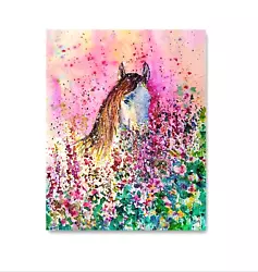 Buy Wild Horse Painting Wildflower Meadow Original Art Expressionist Art 10x8 Inch • 25.21£
