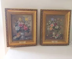 Buy Pair Framed Faux Oil Paintings Floral Gold Tone Columbines Daffodils & Bluebell  • 65£