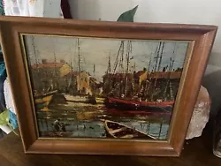 Buy Vintage Nautical Boat Harbor Framed Oil Painting Print Lithograph  • 23.97£