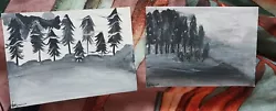 Buy Mini Paintings X  2 Trees Black White Grey Set Of 2 Original Signed • 5£