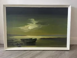 Buy Vintage 1960s David James Oil Painting Of Boats Twilight￼  (Original) • 90£