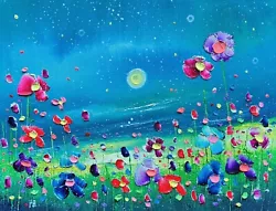 Buy Moonlit Beach & Flowers In Love, An Original Oil Painting On Canvas, Phil Broad • 9.95£
