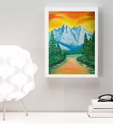Buy Mountain Landscape  River With Lake Alps  Fields Original Acrylic Painting Signe • 37.30£