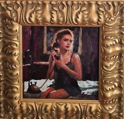 Buy Original Mario Mendoza  Female Woman Oil Painting Art Nude Phone Bed Lingerie  • 1,500£