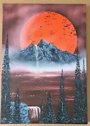 Buy Moon Mountain Waterfall Lake Evergreen Trees 30x42cm Unframed  Oil On Canvas  • 18£
