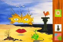 Buy Surrealism Painting Canvas  THE GOLDEN MASK  2009 COA .Limited . Collector • 10,631.18£