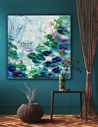 Buy Monet Style Original Abstract Oil Painting On Canvas 80x80cm Lilies Pond Oka • 325£