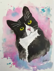 Buy Black White Cat Original Watercolor, Tuxedo Cat Painting, Cat Portrait 10x8 I • 39.69£