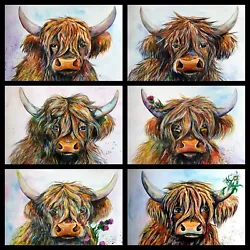 Buy 3 × PRINTs Of An Original Watercolour Paintings Mounted Scottish Highland Cow  • 59£