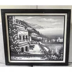 Buy Signed Oil Painting Mediterranean Villa Coastal Scene Seascape Black & White • 73.59£