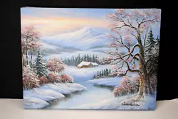 Buy Beautiful Vintage Signed Goodwin Oil On Canvas Winter Cabin Landscpe Scene 12x16 • 41.34£