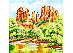 Buy Sedona Arizona Impasto Acrylic Painting Cathedral Red Rock Сanvas On Stretcher • 57.23£