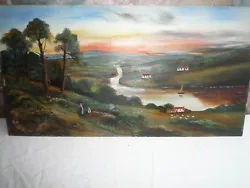 Buy Vintage Oil Painting Sunset River Boat Highland Possibly Lake District/scotland • 24.99£