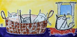 Buy Original Cat Painting Kittens House Basket Window Folk By Art Samantha McLean • 102.52£