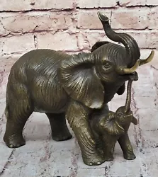 Buy Art Deco Mother Elephant And Calf Hot Cast Bronze Sculpture Signed Figurine Sale • 143.31£