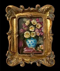 Buy Original Miniature Oil Painting Antique Style Flowers With Ornate Gold Frame • 49£