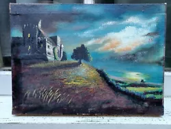 Buy ANTIQUE 19th C VICTORIAN NIGHT SCAPE UNSIGNED ORIGINAL OIL PAINTING ON CANVAS • 39.95£