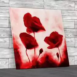 Buy Poppies Painting Square Red Canvas Print Large Picture Wall Art • 39.95£