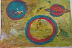 Buy Original Art Paintings Abstract Acrylic On Paper 6  X 9  Gold Space And Planets • 20.67£