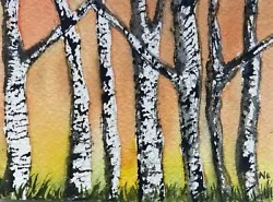 Buy ACEO Original Miniature Watercolour Painting - Poplar Trees - Woods Nature • 4.75£