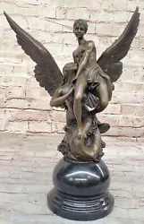 Buy Lost Wax Method Naked Erotic Angel With Mermaid Bronze Sculpture Statue Gift NR • 641.65£