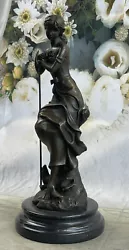 Buy Art Nouveau Sexy Maiden Holding Rose Flower In Garden Bronze Sculpture Figure • 274.84£