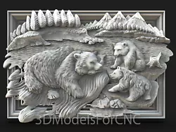 Buy 3D Model STL File For CNC Router Laser & 3D Printer Bear And Cubs Hunting Fish • 2.47£