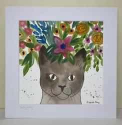 Buy Art Painting Cat Flowers Mounted Original Artwork Watercolour Illustration • 8£